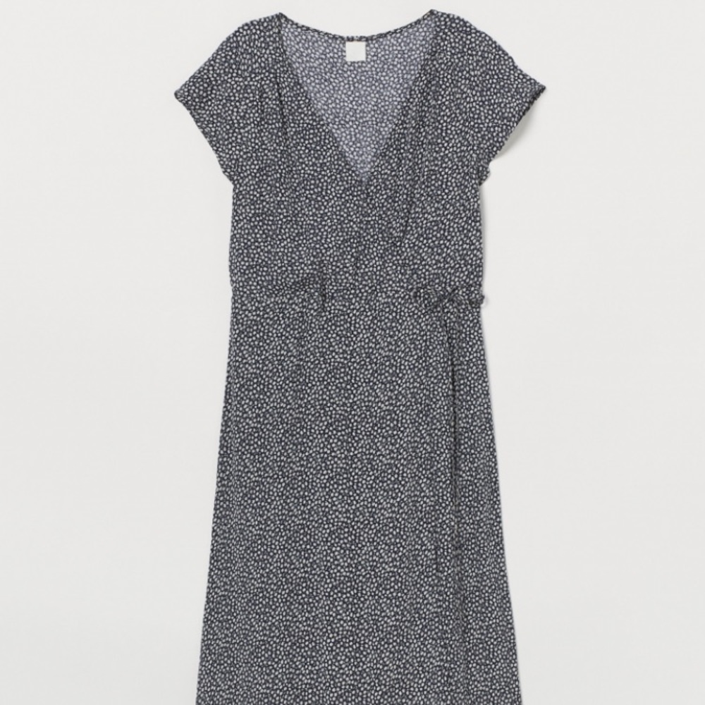 H&M Blue calf length wrap dress, blue floral